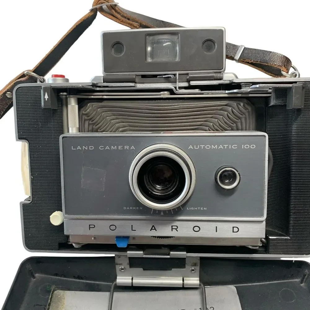 1970s Polaroid Automatic 100 Land Camera w/Bag Film Booklet and Extras Working